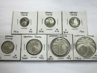 Western Samoa 7 Piece Coin Set 1974,  Km12a - 17a,  19a,  Uncirculated