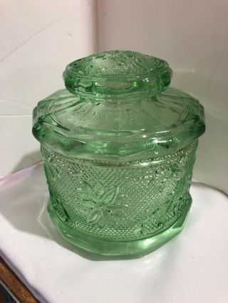 Vintage Tiara By Indiana Glass Small Canister Jar W Lid Sandwich Chantilly Green