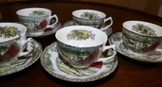 Johnson Brothers Friendly Village The Ice House Set Of 6 Tea Cup Saucers England