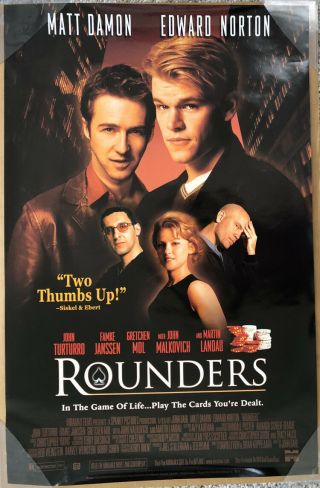 Rounders Dvd Movie Poster 1 Sided Vf 26x40 Matt Damon Edward Norton