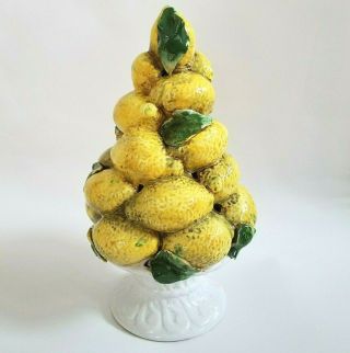 Vintage Italian Majolica Lemon Tree Topiary Centerpiece Ceramic Large 15” tall 2