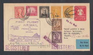 Usa 1930 Nebraska Kansas Overprints First Flight Cover To French Guiana & Brazil