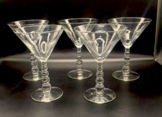 5 Libbey Rock Sharpe Metropolis Martini Glasses W/ 5 Ball Stem