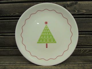 Whimsical Christmas Tree By Crate & Barrel Dessert Plate Green Tree Red Line 2