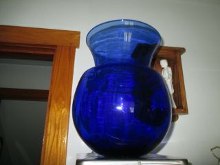 Cobalt Blue Blown Art Glass Spittoon Vase Round Bowl Shape Mexico 12 " T X 8 1/2 "
