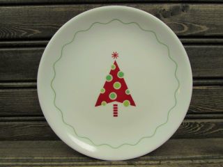 Whimsical Christmas Tree By Crate & Barrel Dessert Plate Red Tree Green Line