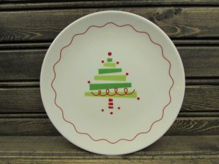 Whimsical Christmas Tree By Crate & Barrel Dessert Plate Green Tree Red Line