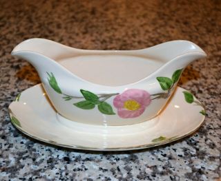 Vintage Franciscan Desert Rose Gravy Boat With Attached Under Plate England Euc
