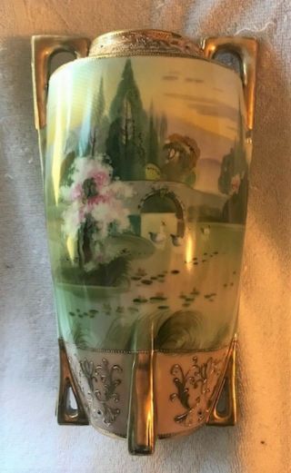 Rare Unusual Morimura Hand Painted Nippon 10 " Vase
