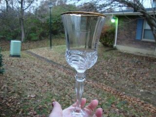 Vtg Antique Cut Crystal Wine Glass Flute Gold Trim Hand Blown Barware