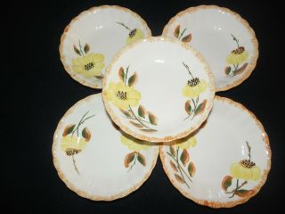 Set Of 5 Blue Ridge Southern Potteries Hand Painted Dessert Bowls Yellow Flower