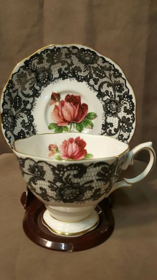 Royal Albert Senorita Bone China Tea Cup & Saucer England Black Lace Rose