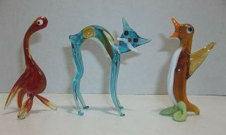Vintage Murano Art Glass Cat Bird Penguin Figurines