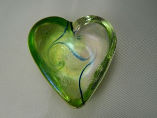 Robert Held Studio Art Glass Paperweight Iridescent Heart.  Signed