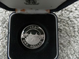 1987 Bermuda Sterling Silver Uncirculated One Dollar Sea Plane Crown Coin