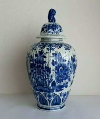 Porceleyne Fles - Royal Delft - Xl Lidded Vase - Ginger Jar - 15 Inches
