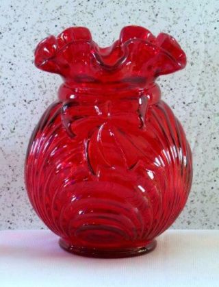 Fenton Ruby Red Caprice Vase With A Bow Logo