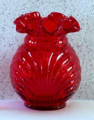 FENTON RUBY RED CAPRICE VASE WITH A BOW LOGO 2