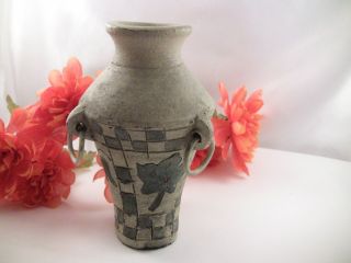 Pottery Vase - - Painted Red Clay - - Butterflies & Flowers - - 6 - 1/4 " Tall Collectible