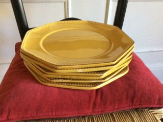 Terre E Provence French Pottery Octagon 11.  5 " Dinner Plate Set Of 6 Yellowgold