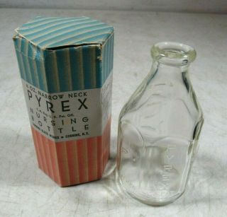 Vintage/antique Pyrex 4 Ounce Narrow Neck Glass Nursing Baby Bottle Nos Nib
