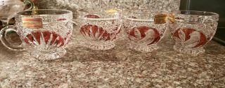 Set If 4 Vintage Hofbauer Echt Bleikristall Crystal Red Byrdes Punch Coffee Cups