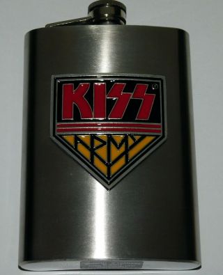 Kiss Band Army Shield Raised Enamel Metal Logo Metal Silver Flask Novelli 2007