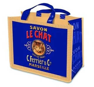 Large Reuseable Shopping Bag Vintage French Advertising Soap Cat Le Chat