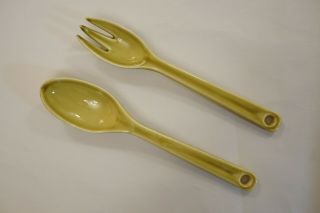 Rare Russel Wright American Modern Serving Fork & Spoon Chartreuse Mcm Vintage