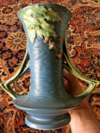 Wow Antique Roseville Bushberry Blue Vase 34 - 8,  Made In 1940s