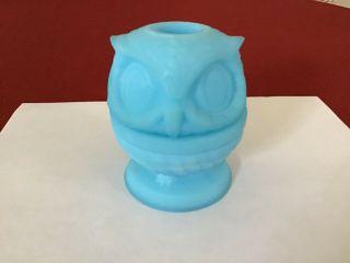 Fenton Blue Satin Glass Owl Fairy Lamp Light 3