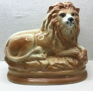 Antique Staffordshire Lion Figurine - Sitting,  Glass Amber Eyes,  10” Height
