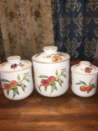 Royal Worcester Evesham Gold,  Set Of 3 Canisters With Lids Ec