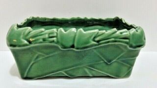 Vintage Mccoy Planter Green Drip Glaze Rectangular Leaf Ruffled Design Top Lip