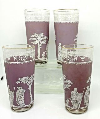 4 Vintage Jasperware Drinking Glasses Wedgewood Jeanette Purple Lilac 12 Oz