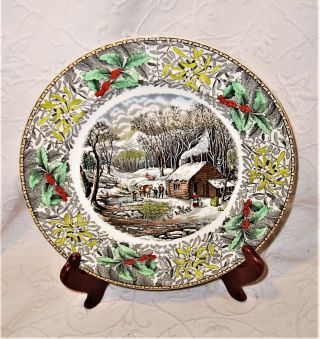 1920 N.  Currier Winter Scenes A Home In The Wilderness Adams China 11 " Plate Euc