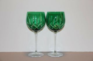 Gorham Lenox Lady Anne Emerald Crystal Green Balloon Wine Glasses Set Of 2