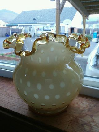 Vintage Fenton Art Glass Bubble Optic Vase In Honey Amber,  5 1/4 "