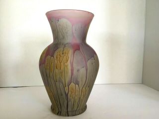 Mcm Vintage Nouveau Art Glass Reuven Hand Painted 10 1/4 " Inch Satin Vase S105
