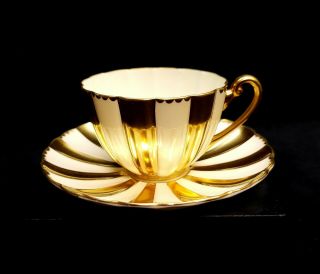Rare Shelley Ludlow Teacup & Saucer Harlequin Cream Gold Cup