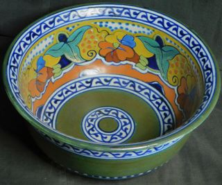 Vintage Holland Art Pottery GOUDA Antique BIG Bowl ZOMEY Hand Painted Crafts Old 3