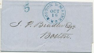 1849 Boston & Maine Railroad Cancel On Stampless Cover Letter To Boston Vf Cover