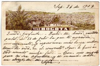Colombia - France - Spain - " Pehlke " Postcard - View Of Bogota - 1904 - Rare