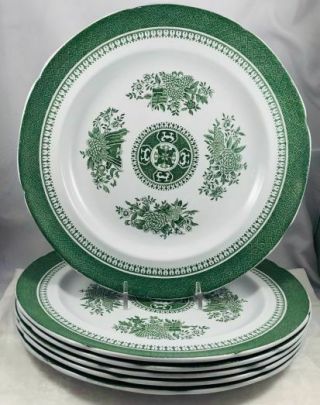 Set Of 6 Copeland Spode Fitzhugh Green Dinner Plates 10 - 1/4 "