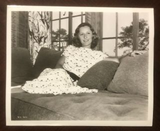 Vintage Barbara Stanwyck Photo Relaxing At Home On The Couch Smiling