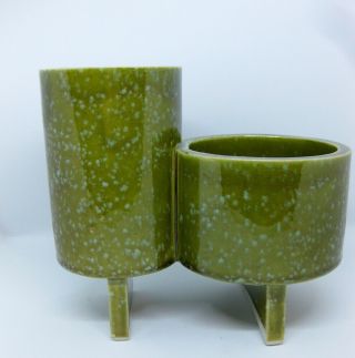 Porcelain Pottery Double Cylinder Ikebana Ware Vase Japan Mid Century Modern Mcm