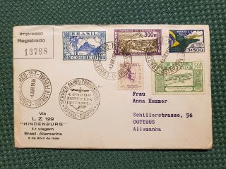 1936 Zeppelin Cover - To Cottbus Germany Via Airship Hindenburg From Brazil