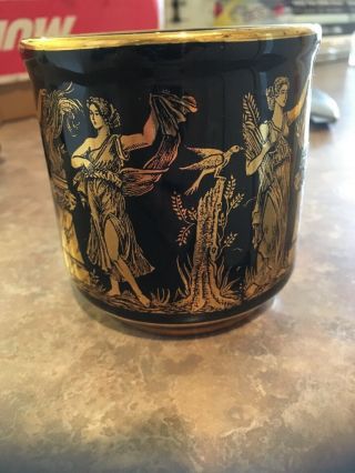 Vintage Coffee Cup Hand Made In Greece,  Black With 24k Gold Design