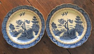 Booths Real Old Willow: 2 Large Plates (11 - 3/4 Inch),  Scalloped Edge,  Gold Trim
