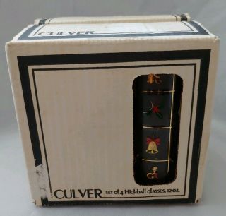 Set Of 4 Vtg Culver Christmas Tumblers Potpourri Gold 12 Oz Boxed